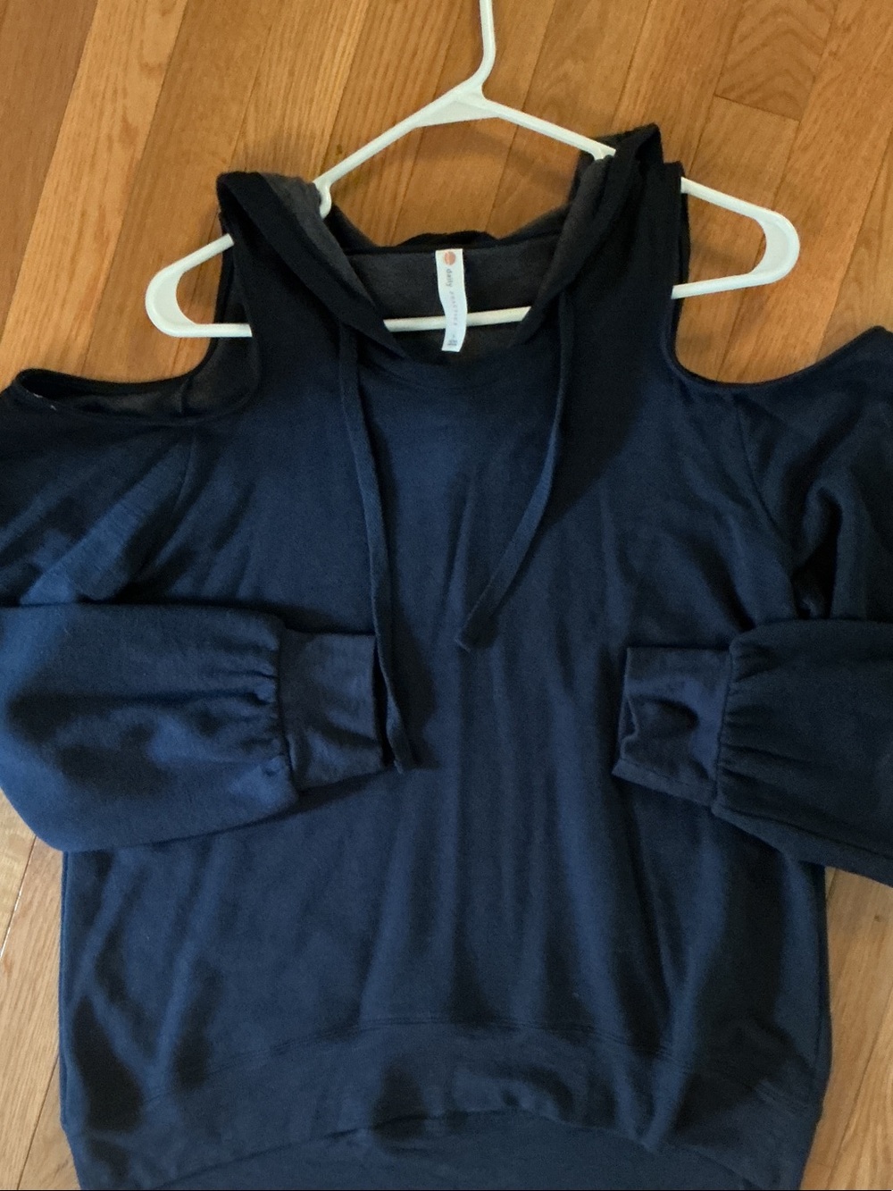 Daily Practice Cold Shoulder Navy Hooded Women's Sweater